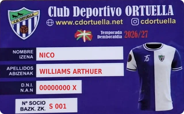 Ejemplo del carnet de socio de la temporada 2026/27